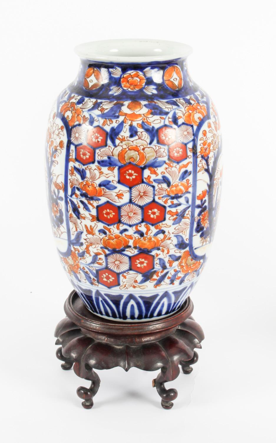 Antique Pair Japanese Imari Porcelain Vases on Stands 19th C 2