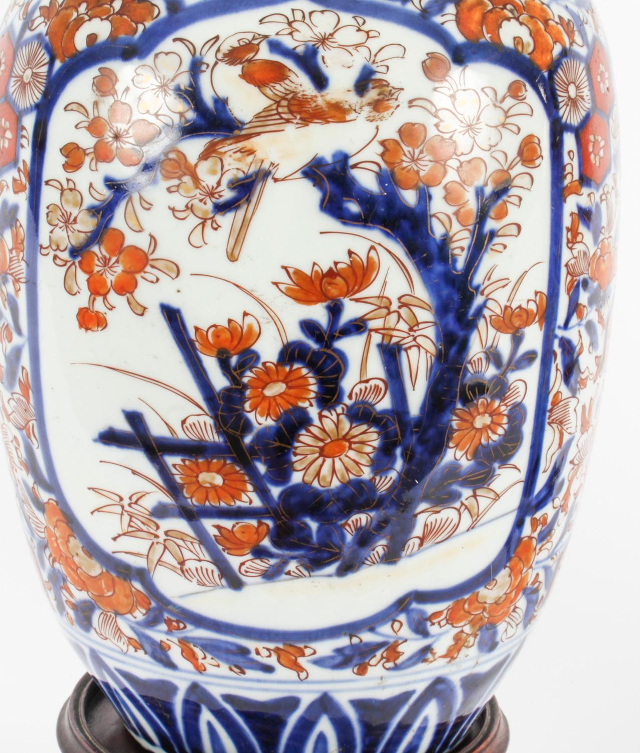 Antique Pair Japanese Imari Porcelain Vases on Stands 19th C 3