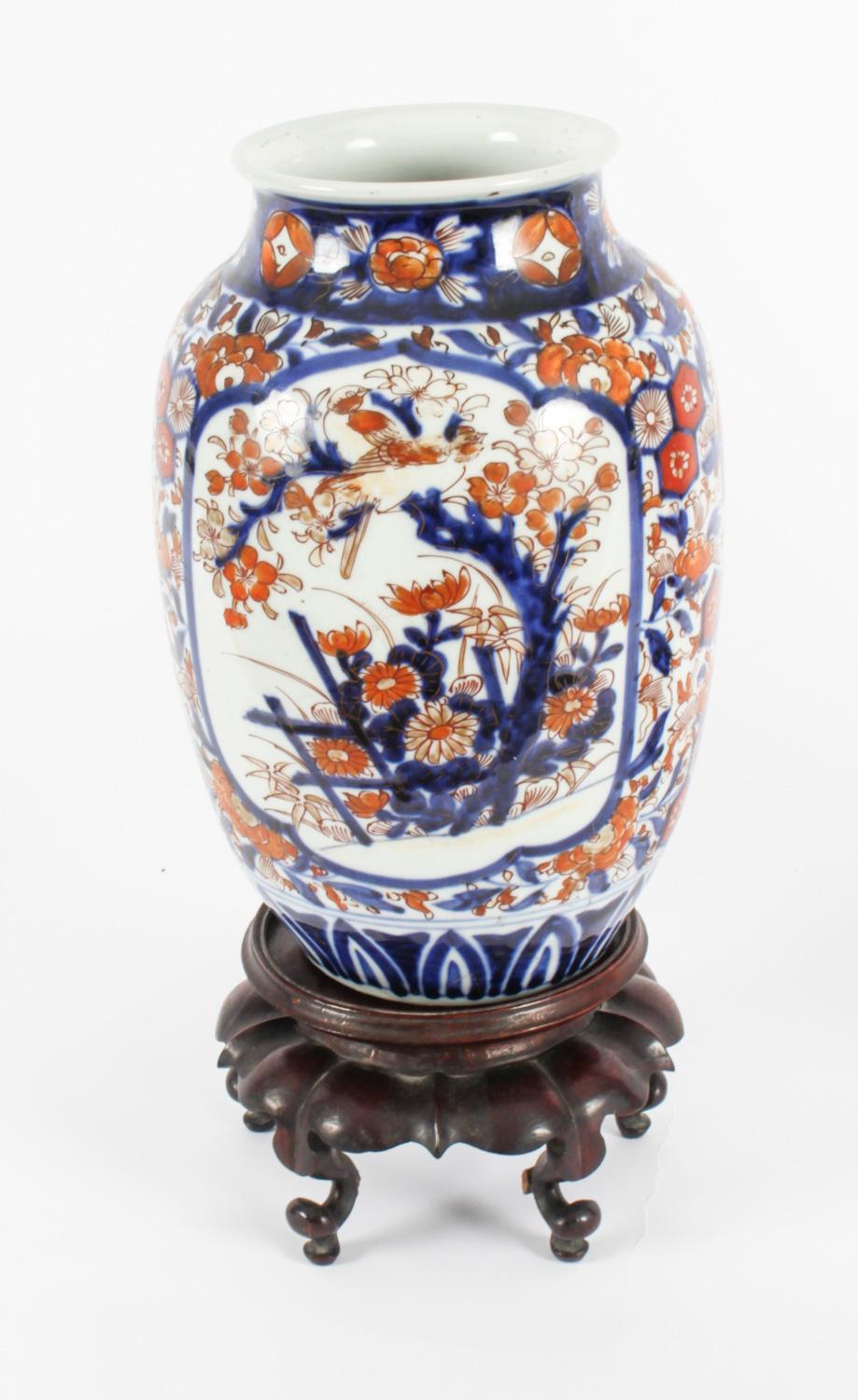 Antique Pair Japanese Imari Porcelain Vases on Stands 19th C 4