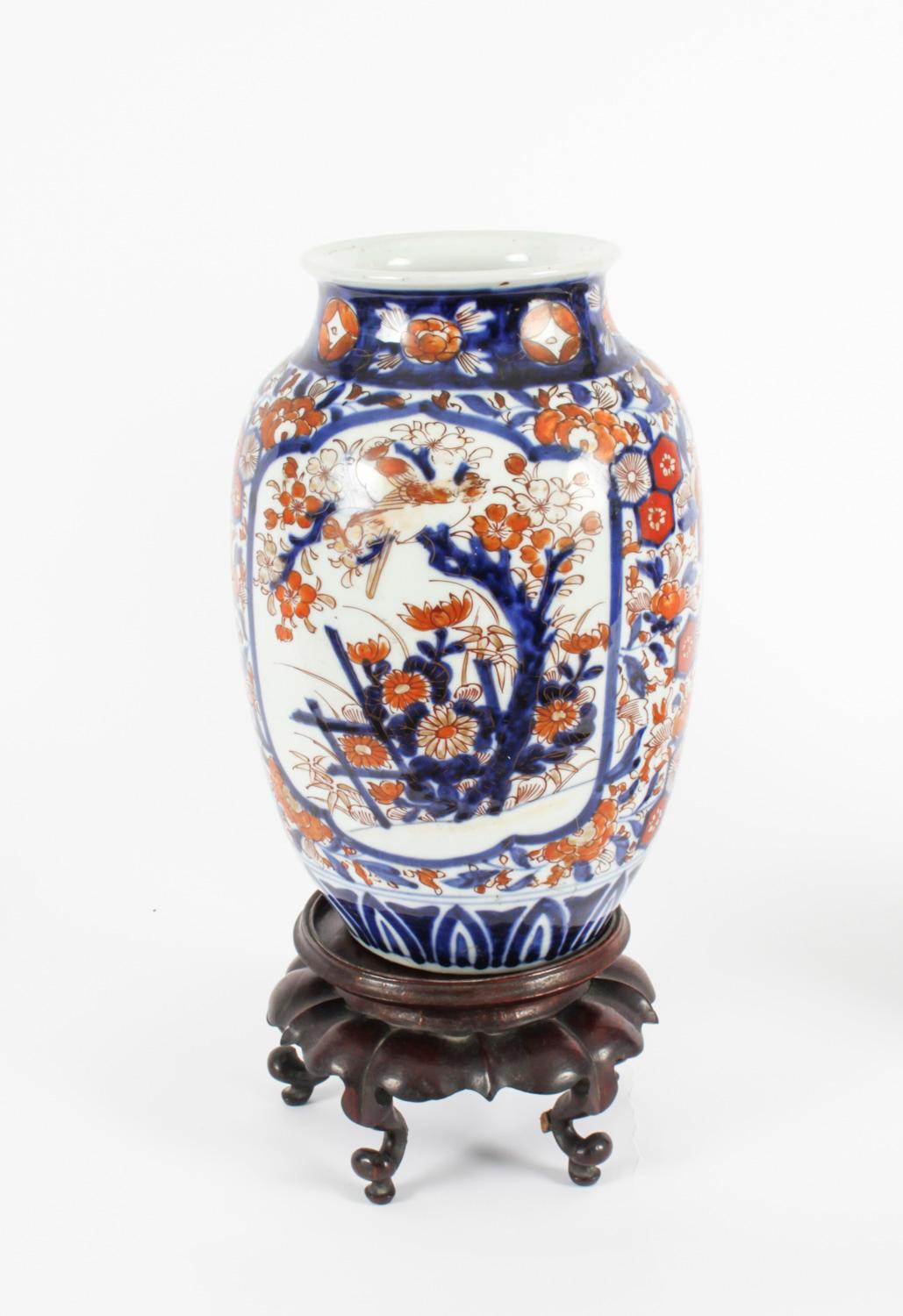 Antique Pair Japanese Imari Porcelain Vases on Stands 19th C 5