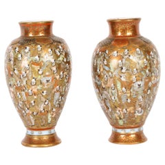 Used Pair Japanese Meiiji Satsuma Porcelain Vases 19th Century