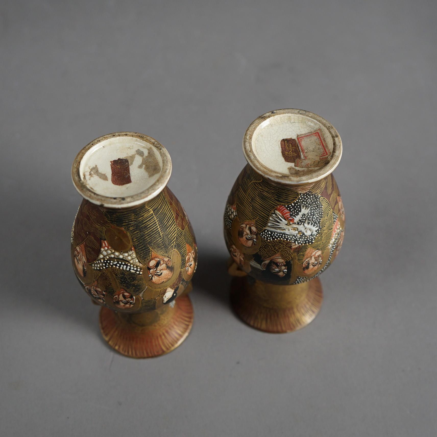Antique Pair Japanese Meiji Satsuma 1000 Faces Porcelain Vases Circa 1900 2