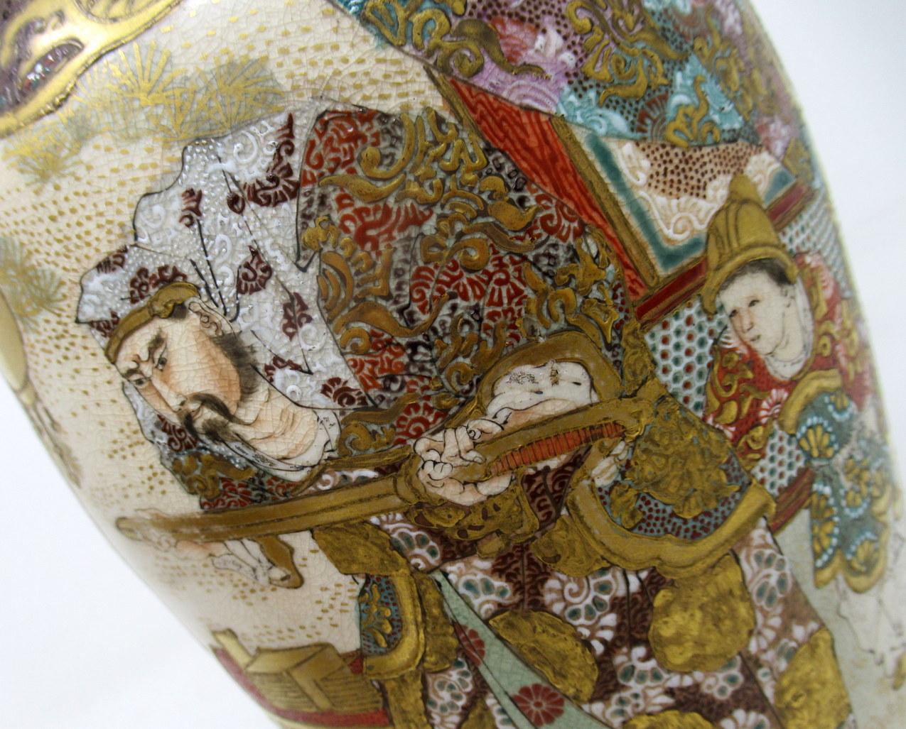Antique Pair Japanese Satsuma Hand Painted Vase Urns Meiji Period 1868-1912 2