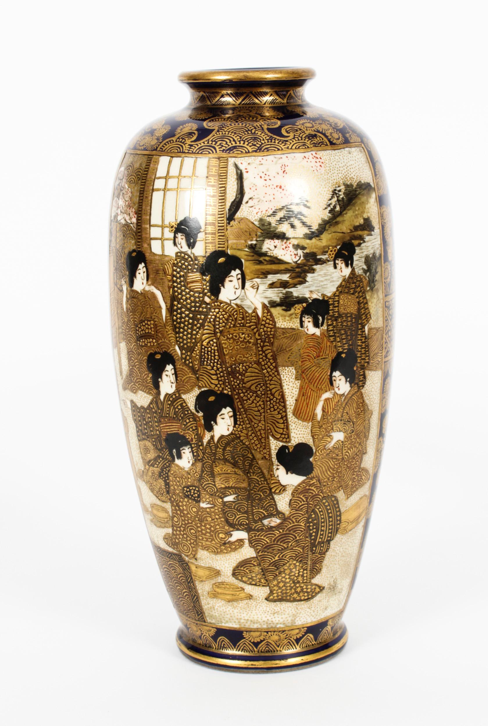 Antique Pair Japanese Satsuma Porcelain Meiiji Period Vases 19th Century 10
