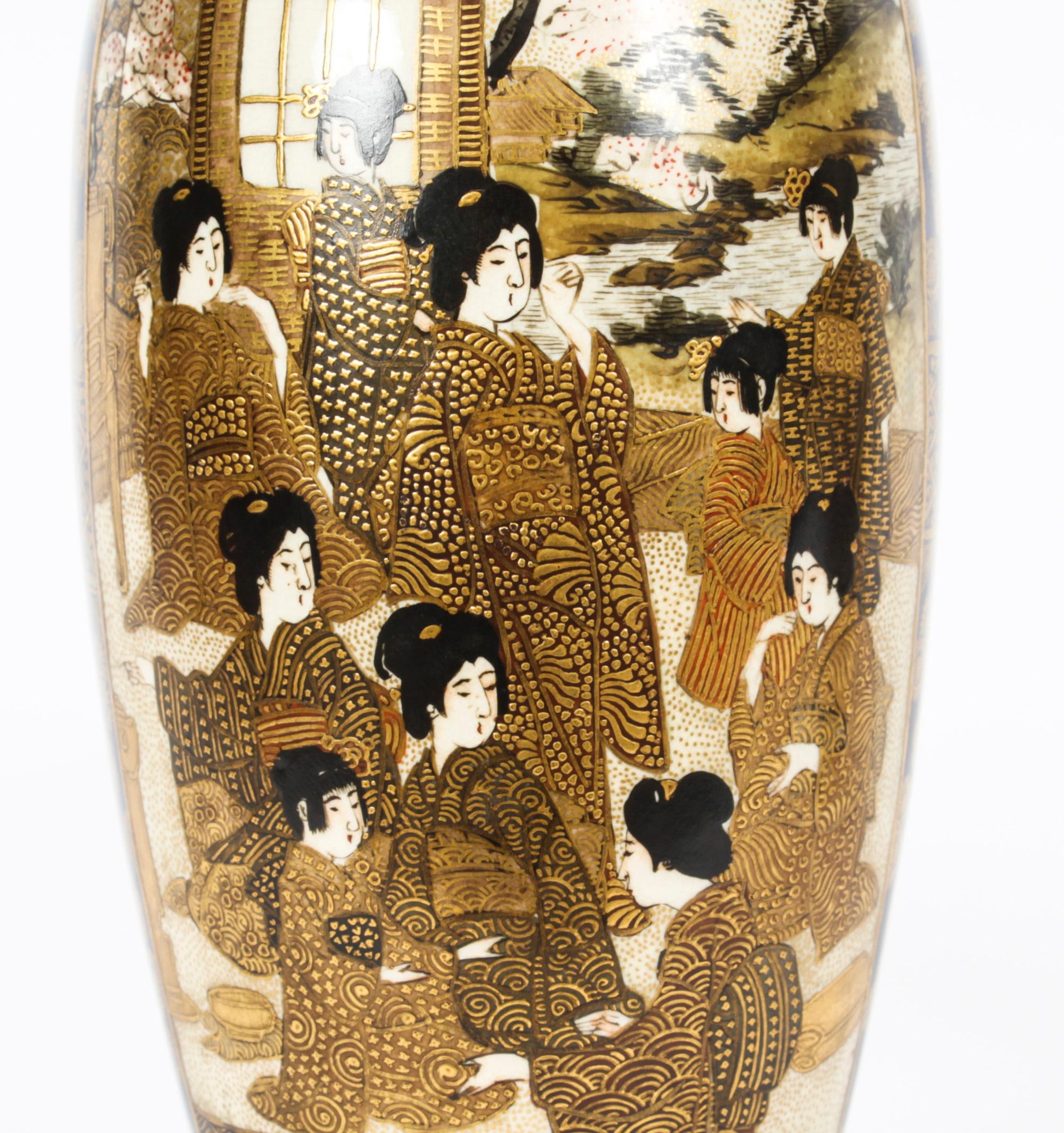Antique Pair Japanese Satsuma Porcelain Meiiji Period Vases 19th Century In Good Condition In London, GB