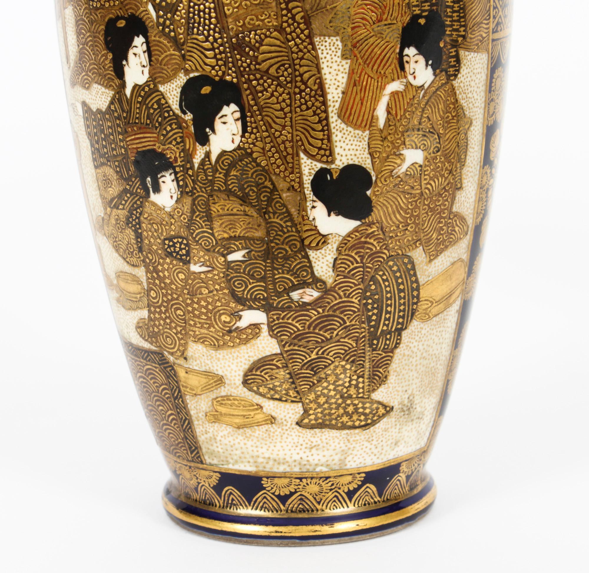 Antique Pair Japanese Satsuma Porcelain Meiiji Period Vases 19th Century 1