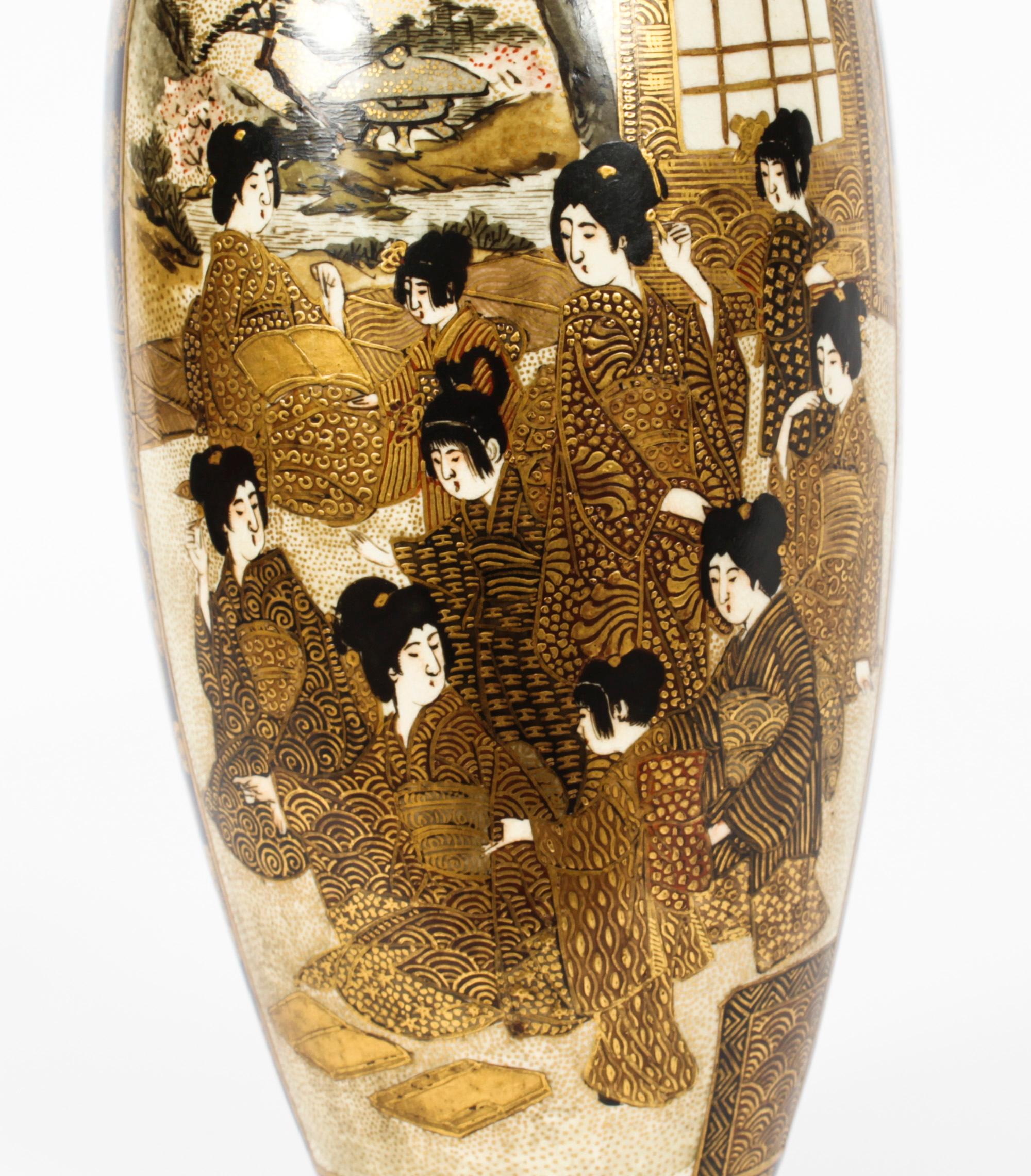 Antique Pair Japanese Satsuma Porcelain Meiiji Period Vases 19th Century 2