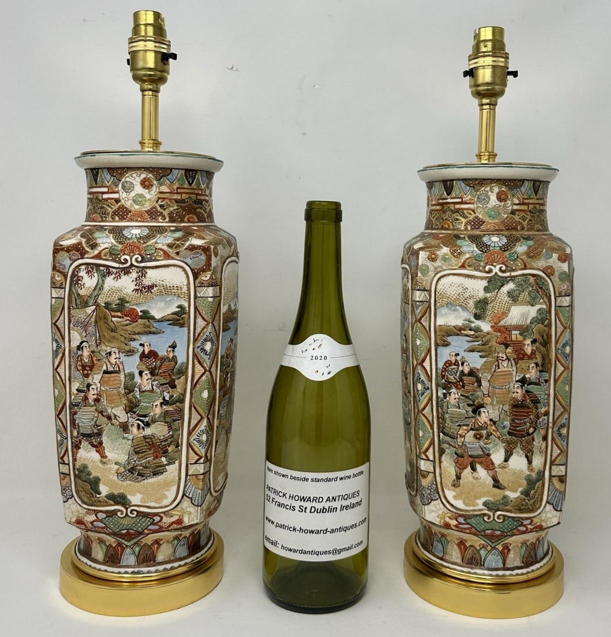 Antique Pair Japanese Satsuma Table Lamps Vases Urns Meiji Period 1868-1912  For Sale 7