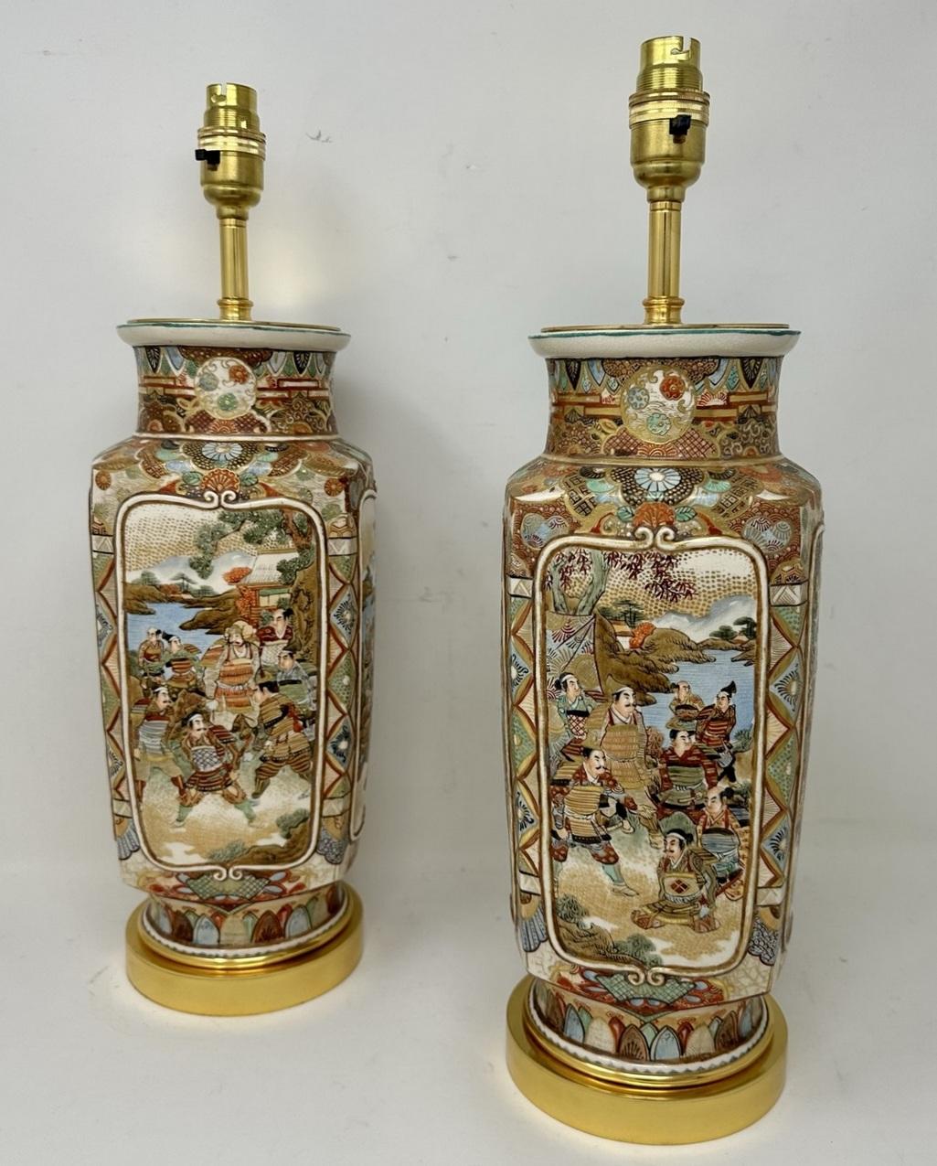 Anglo-Japanese Antique Pair Japanese Satsuma Table Lamps Vases Urns Meiji Period 1868-1912  For Sale