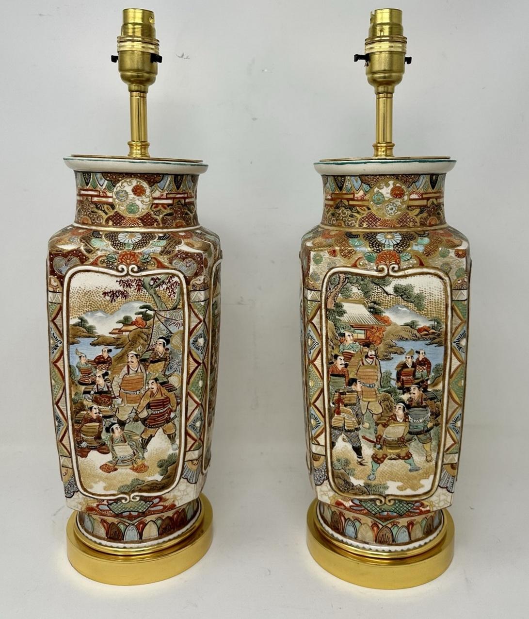 19th Century Antique Pair Japanese Satsuma Table Lamps Vases Urns Meiji Period 1868-1912  For Sale