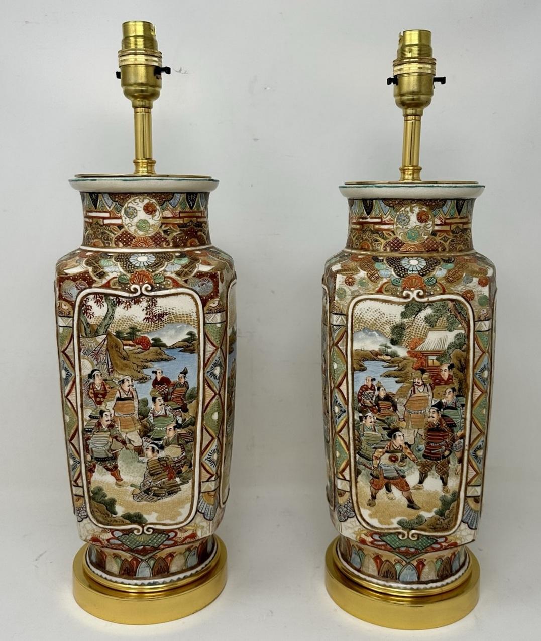 Ceramic Antique Pair Japanese Satsuma Table Lamps Vases Urns Meiji Period 1868-1912  For Sale