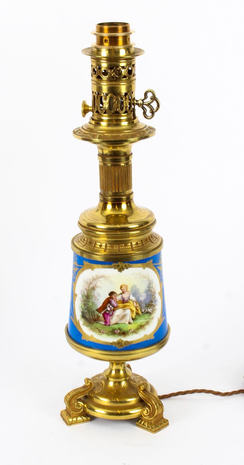 Antique Pair of French Bleu Celeste Sèvres Vases Lamps, 19th Century For Sale 4