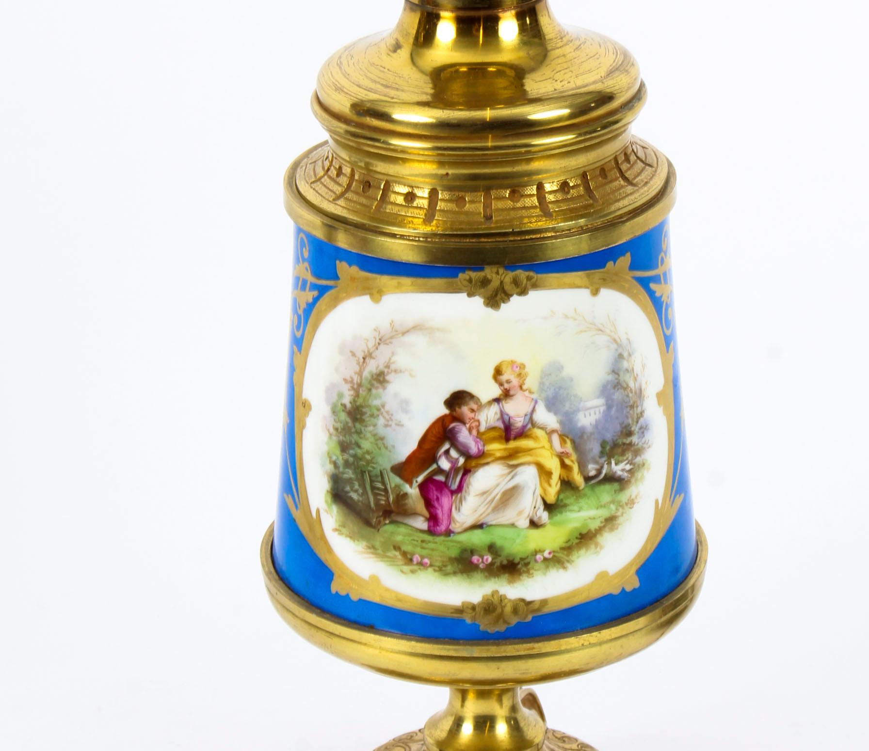 Antique Pair of French Bleu Celeste Sèvres Vases Lamps, 19th Century For Sale 6