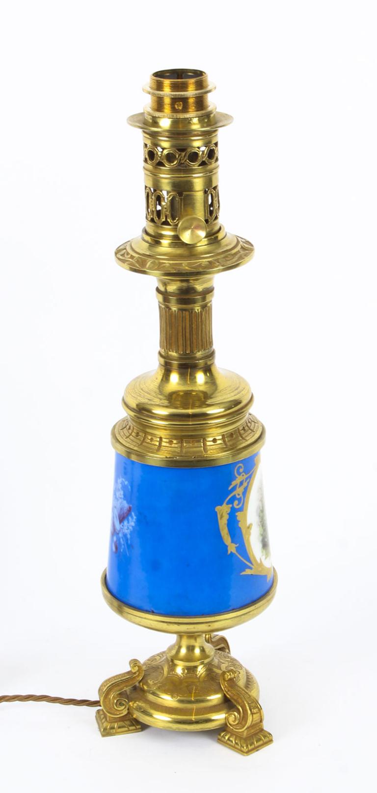 Antique Pair of French Bleu Celeste Sèvres Vases Lamps, 19th Century For Sale 9