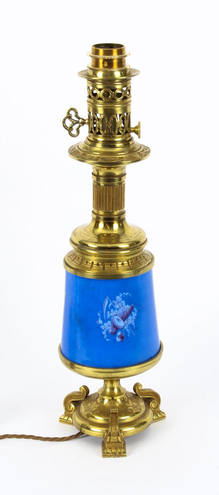 Antique Pair of French Bleu Celeste Sèvres Vases Lamps, 19th Century For Sale 11
