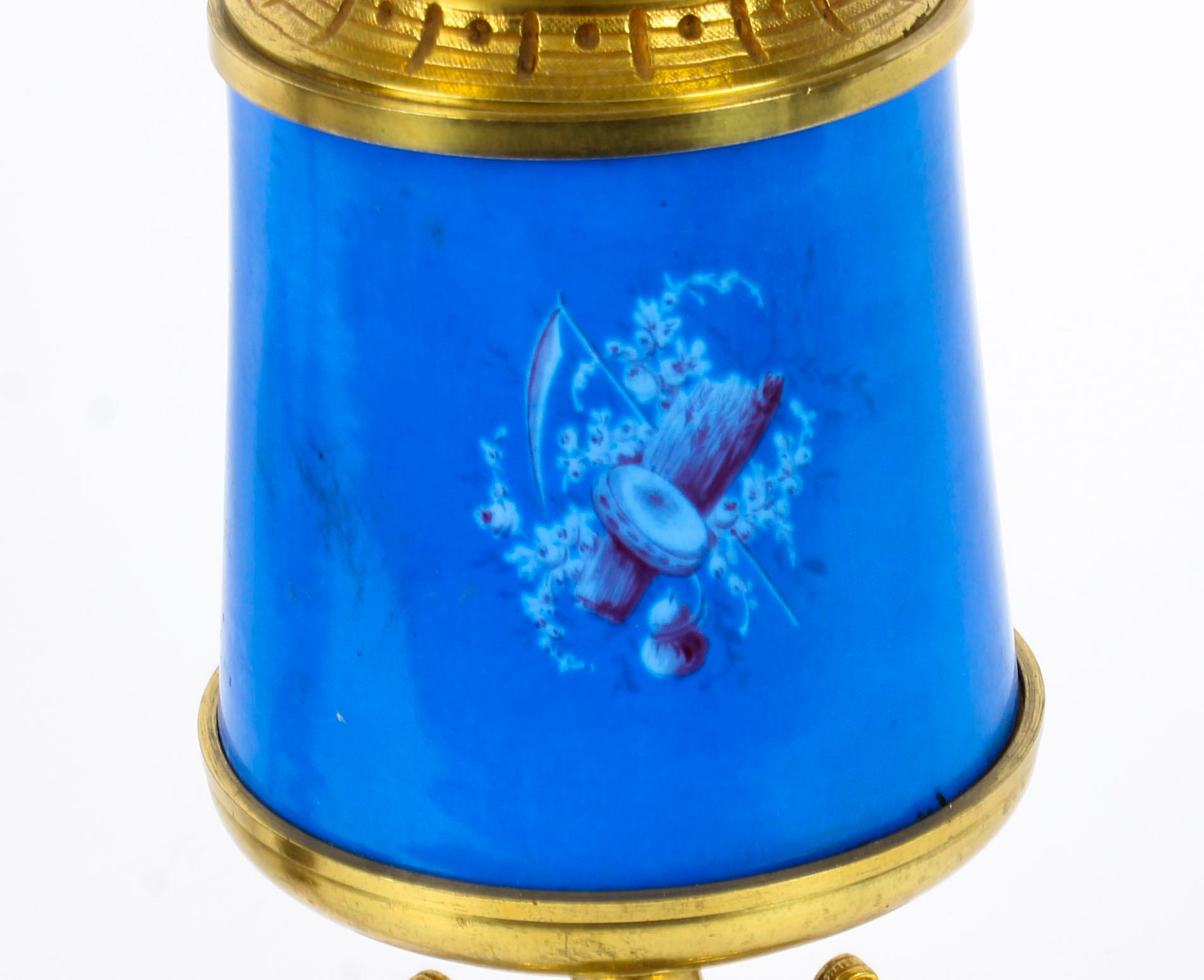 Antique Pair of French Bleu Celeste Sèvres Vases Lamps, 19th Century For Sale 12