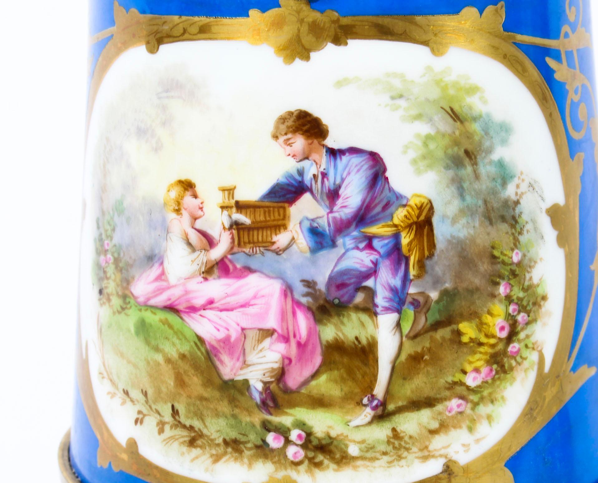 Late 19th Century Antique Pair of French Bleu Celeste Sèvres Vases Lamps, 19th Century For Sale