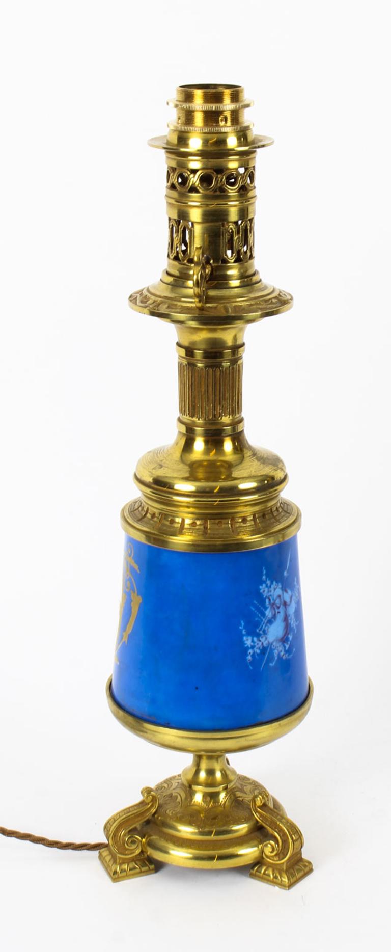 Antique Pair of French Bleu Celeste Sèvres Vases Lamps, 19th Century For Sale 1