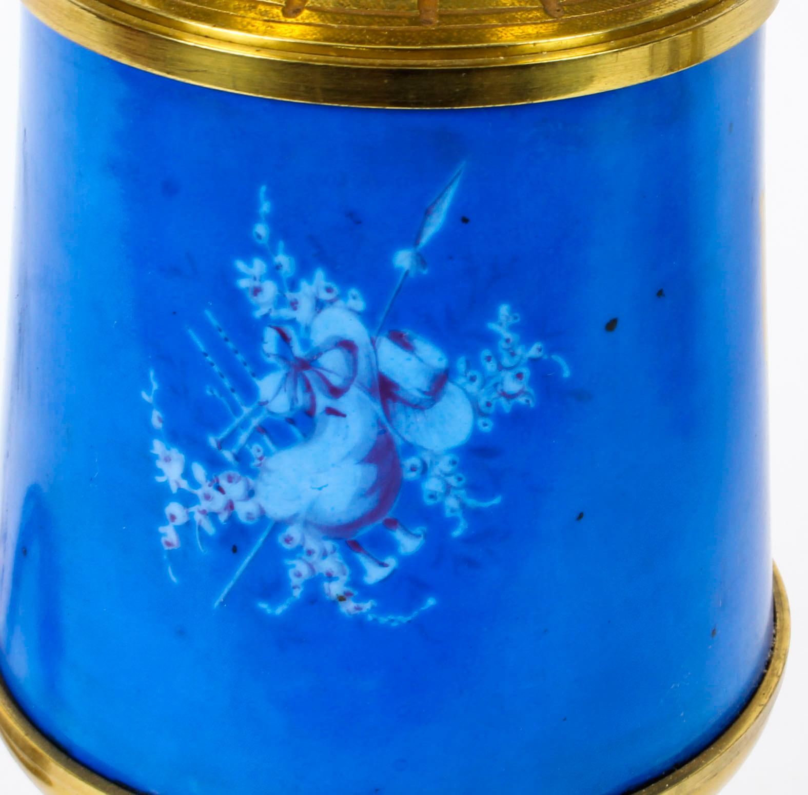 Antique Pair of French Bleu Celeste Sèvres Vases Lamps, 19th Century For Sale 3
