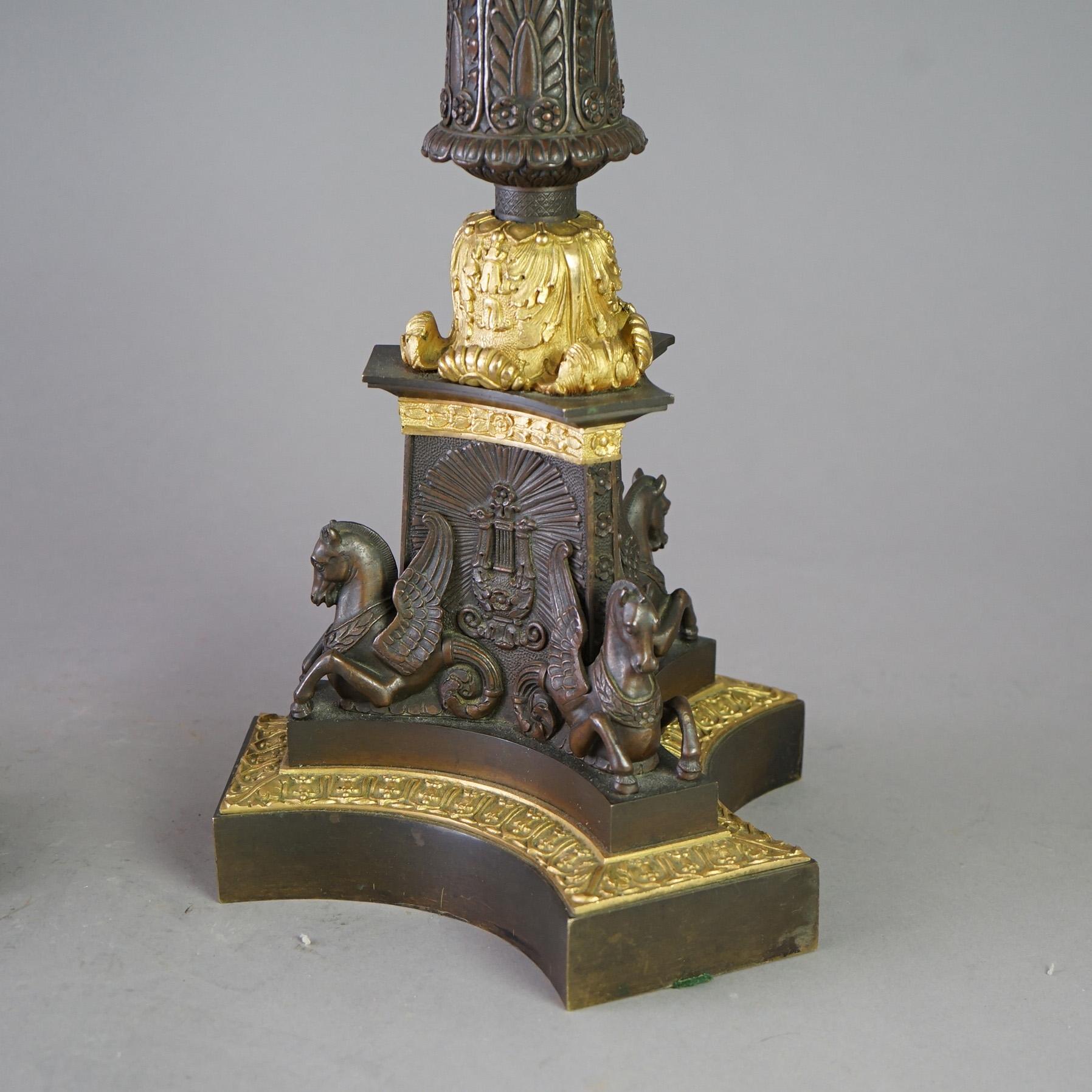 Antique Pair Large French Empire Parcel Gilt Bronze Figural Candelabras 19th C For Sale 5