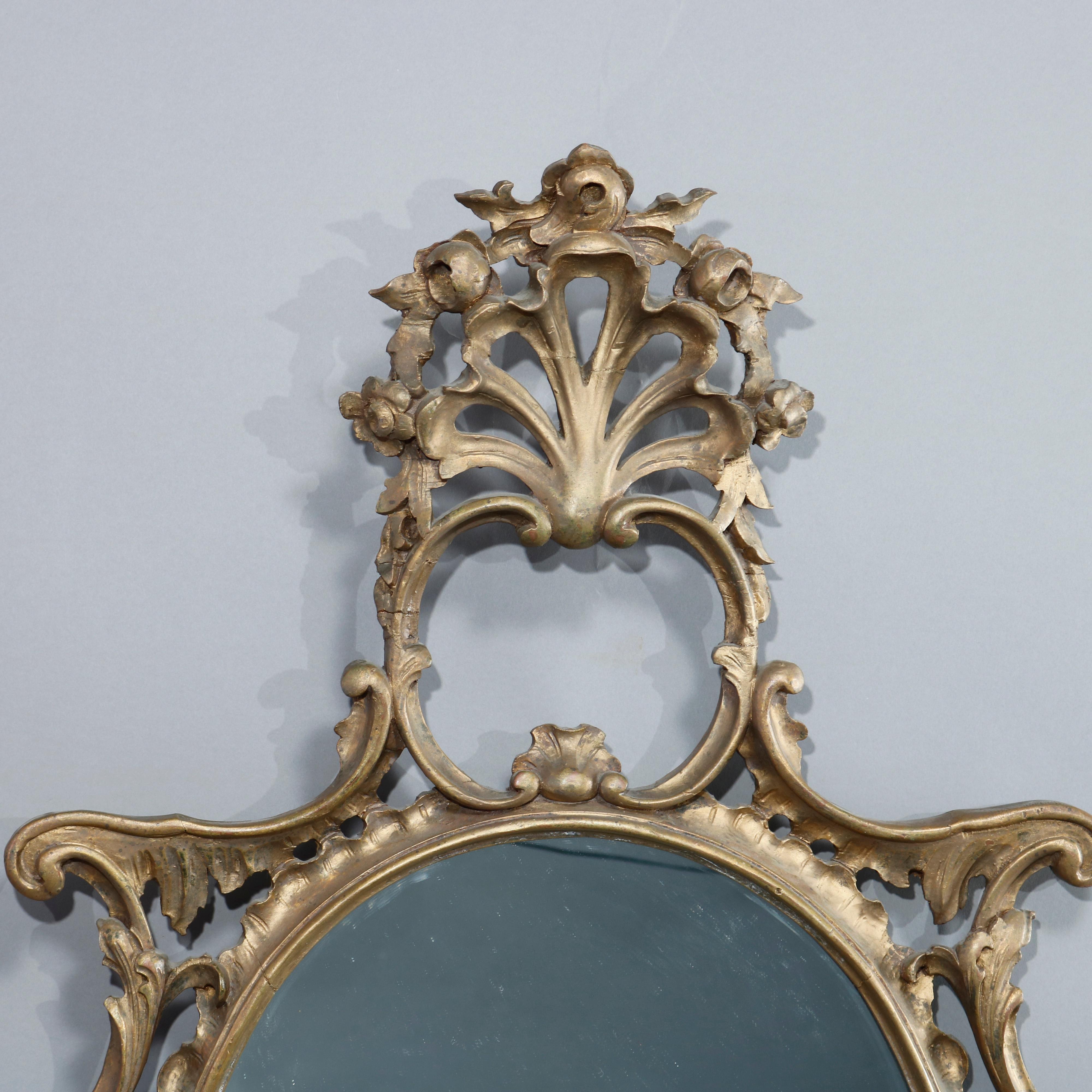 Carved Antique Pair Large French Louis XIV Giltwood Wall Mirrors, 19th Century