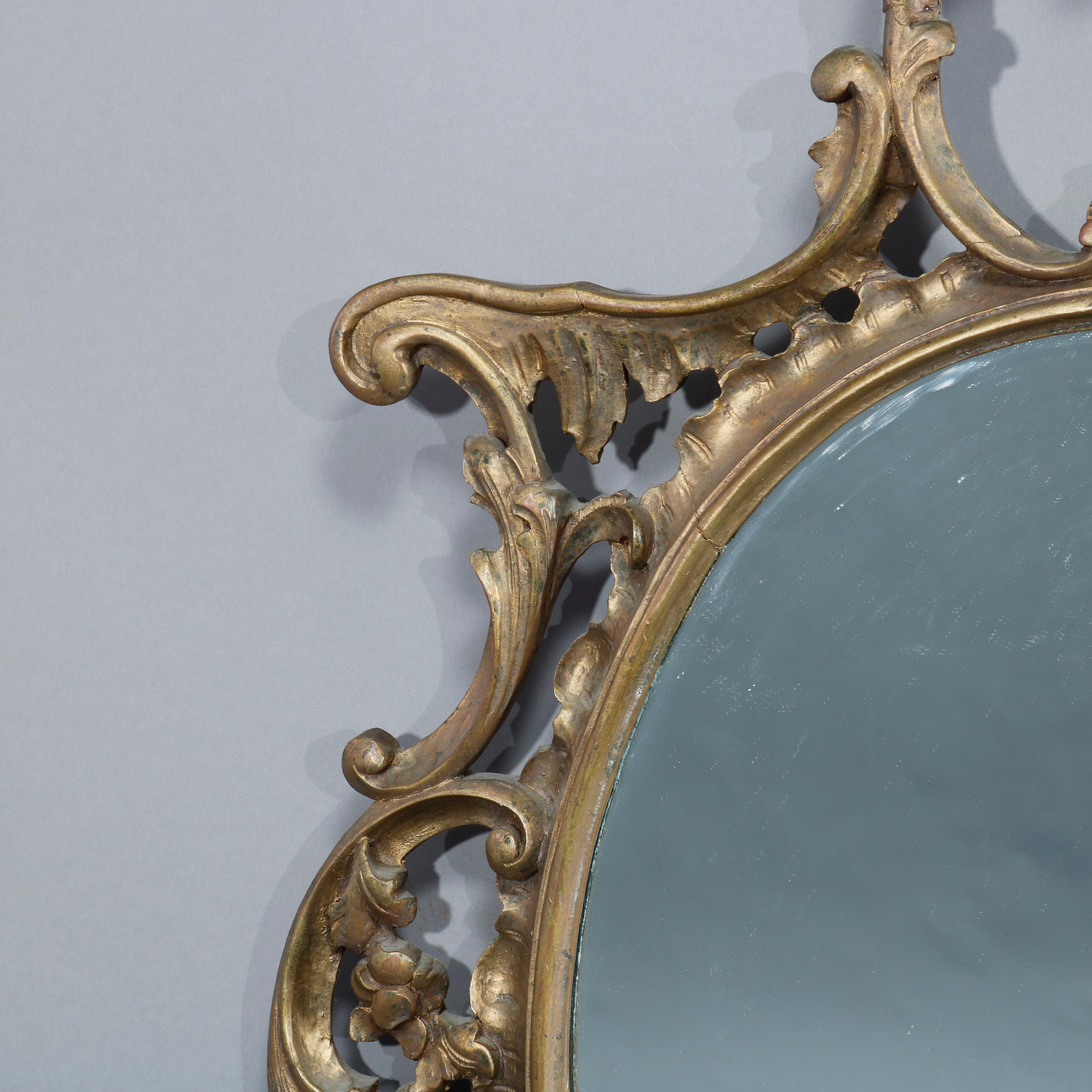 Antique Pair Large French Louis XIV Giltwood Wall Mirrors, 19th Century In Good Condition In Big Flats, NY
