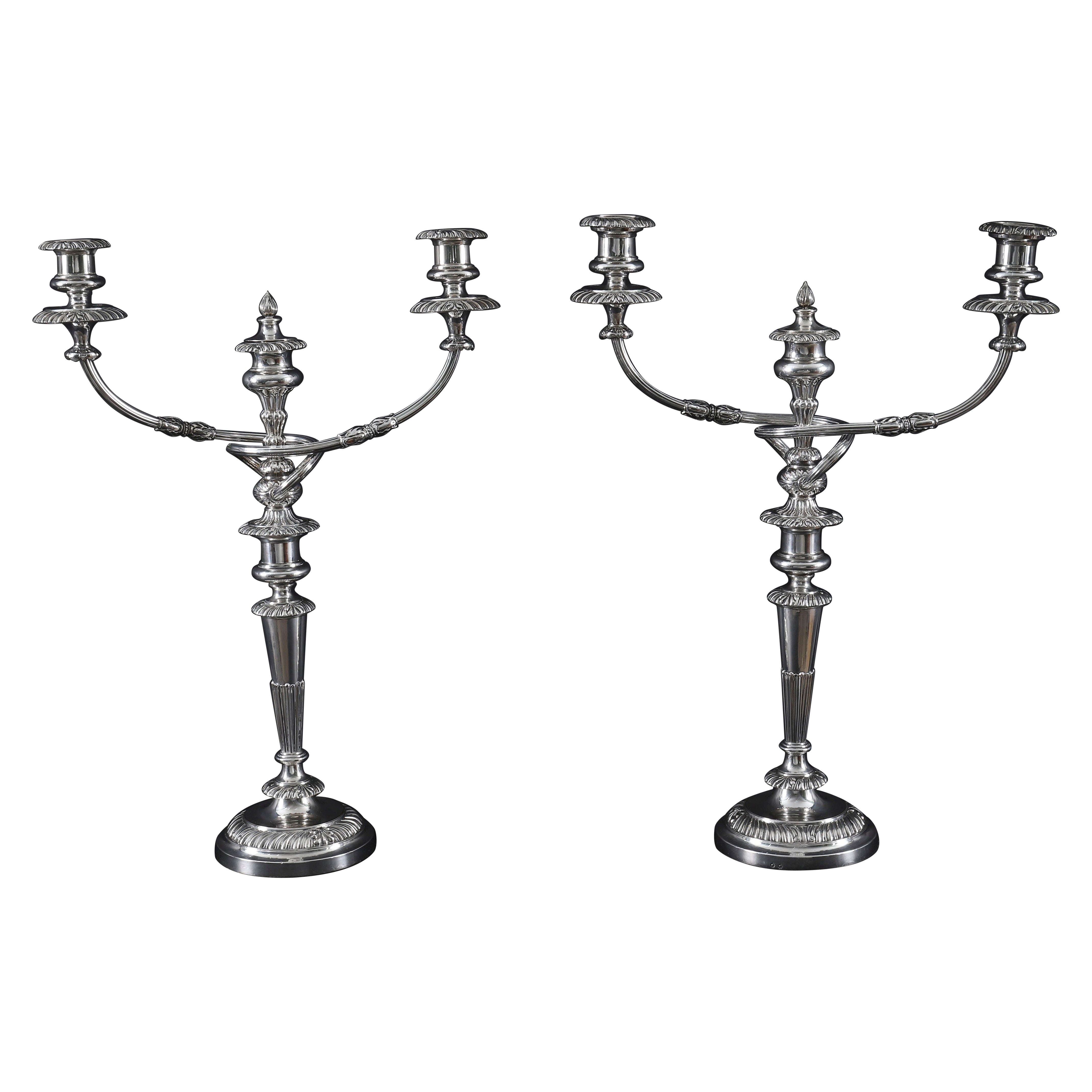 Antique Pair Large George III Three Light Candelabra by Matthew Boulton 18th C