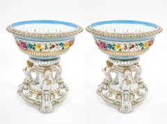 Antique Pair Large German Meissen Porcelain Figural Centerpieces