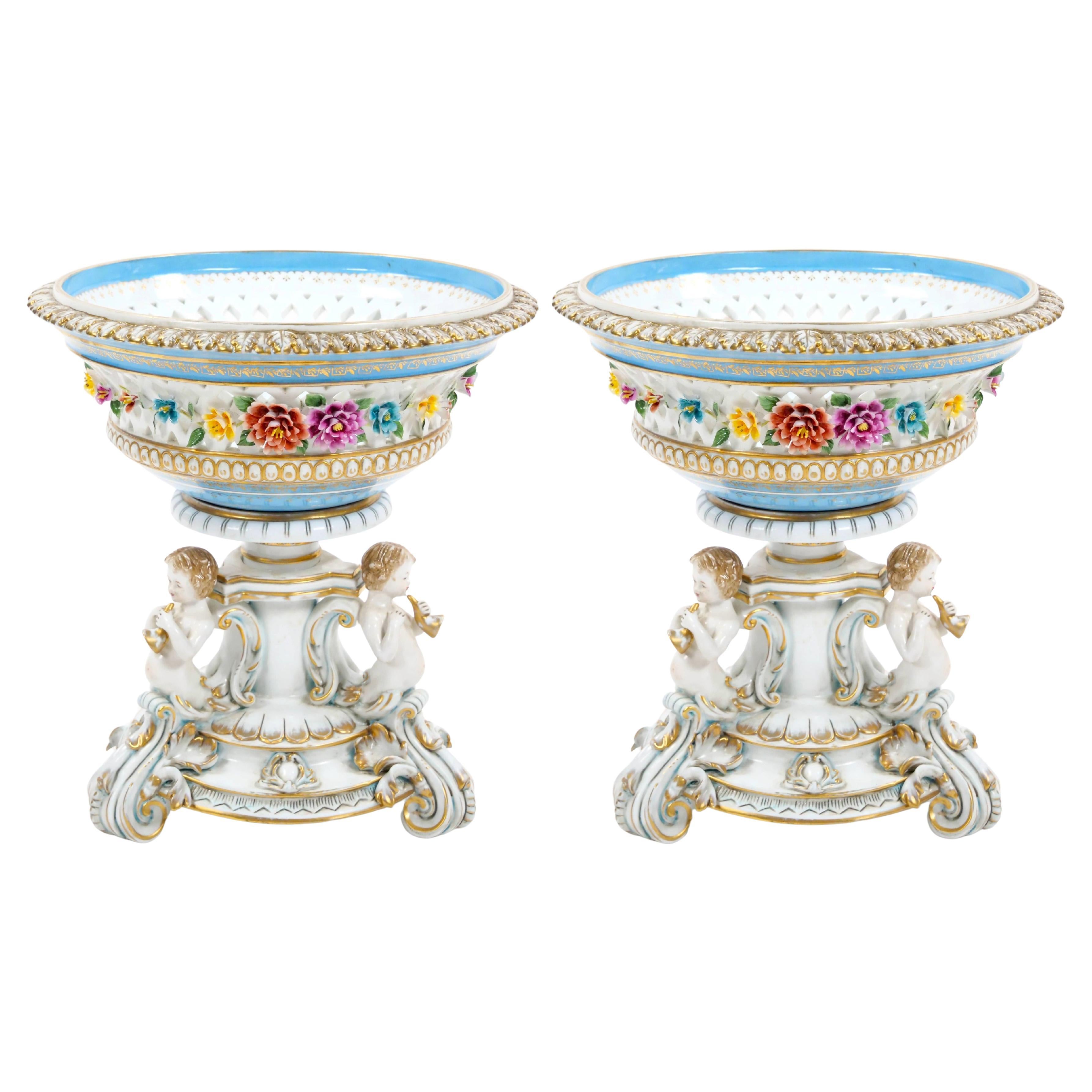 Antike Paar große deutsche Meissen Porcelain Figural Centerpieces