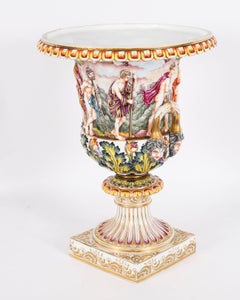 Antique Pair Large Italian Naples Capodimonte Urns / Vases 19th Century