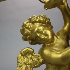 Antique Pair Large Neoclassical Gilt Cherub & Foliate Candelabra Lamps, c1920