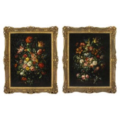 Antique Pair Large Still Life Oil Paintings Continental School 19th C 131x107cm