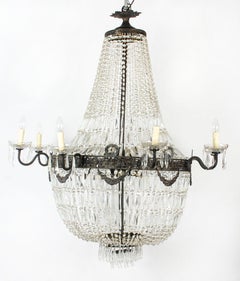 Antique Pair Louis Revival 20-Light Ballroom Cut Crystal Tent Chandeliers, 1920s