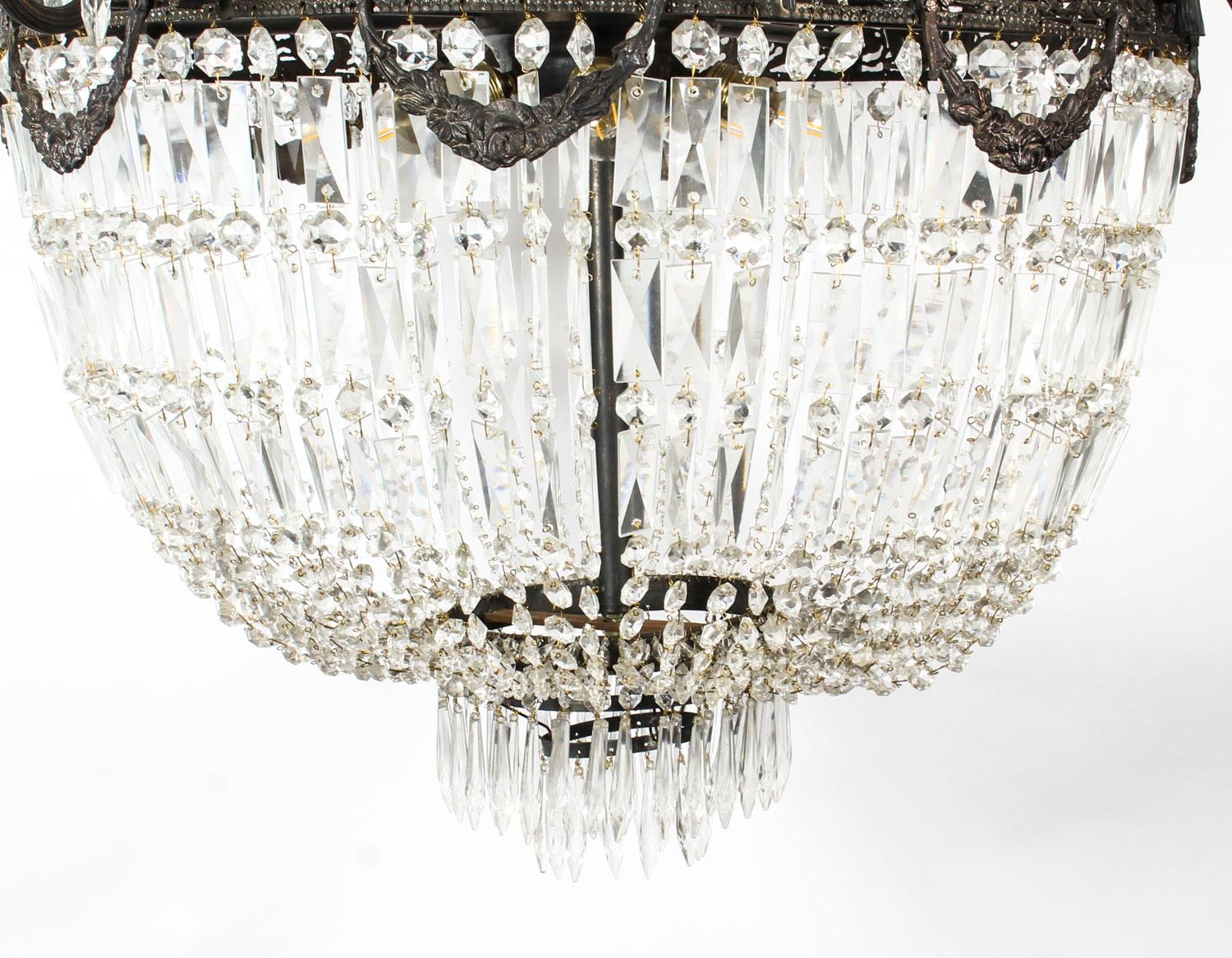 Antique Pair Louis Revival 20-Light Ballroom Cut Crystal Tent Chandeliers, 1920s In Good Condition In London, GB