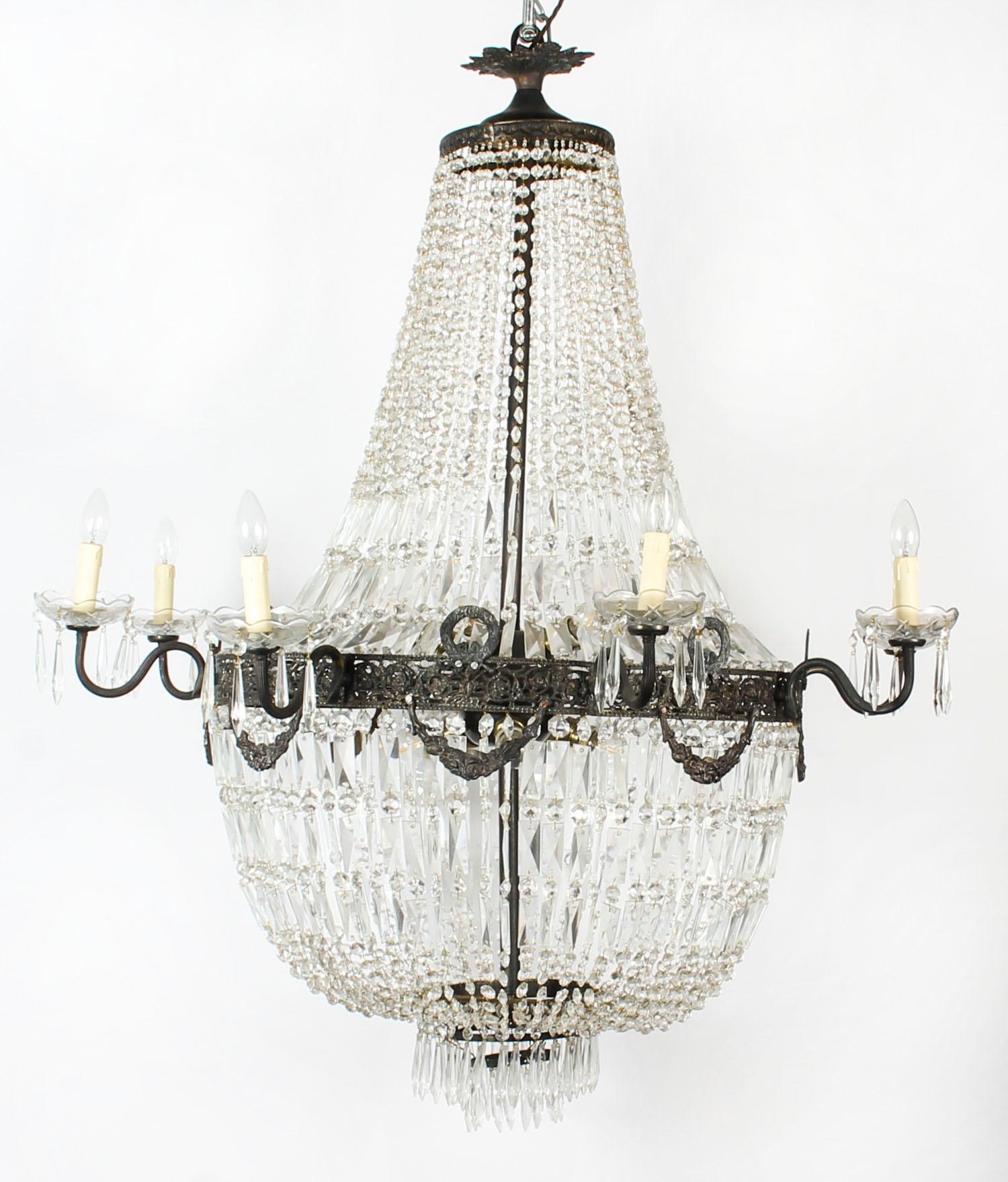 Anglais Ancienne paire de lustres de tente Louis Revival 20 lumières en cristal taillé de salle de bal, vers 1920 en vente