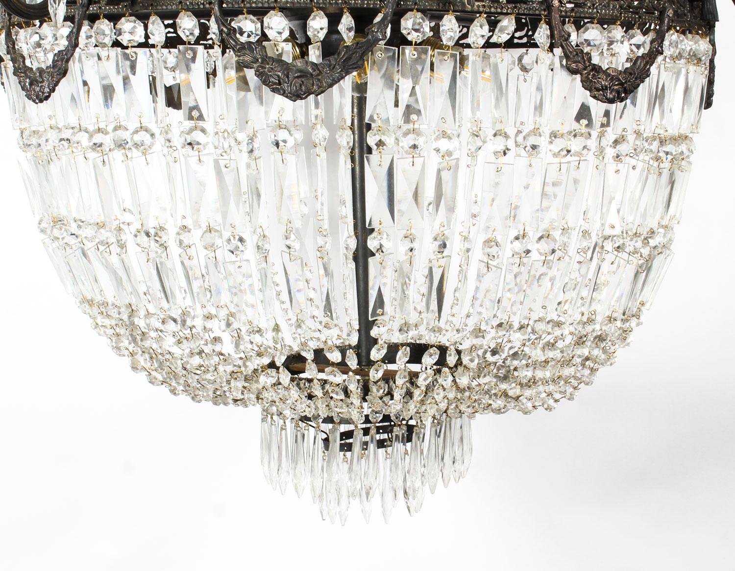 Antique Pair Louis Revival 20 light Ballroom Cut Crystal Tent Chandeliers c1920 In Good Condition For Sale In London, GB