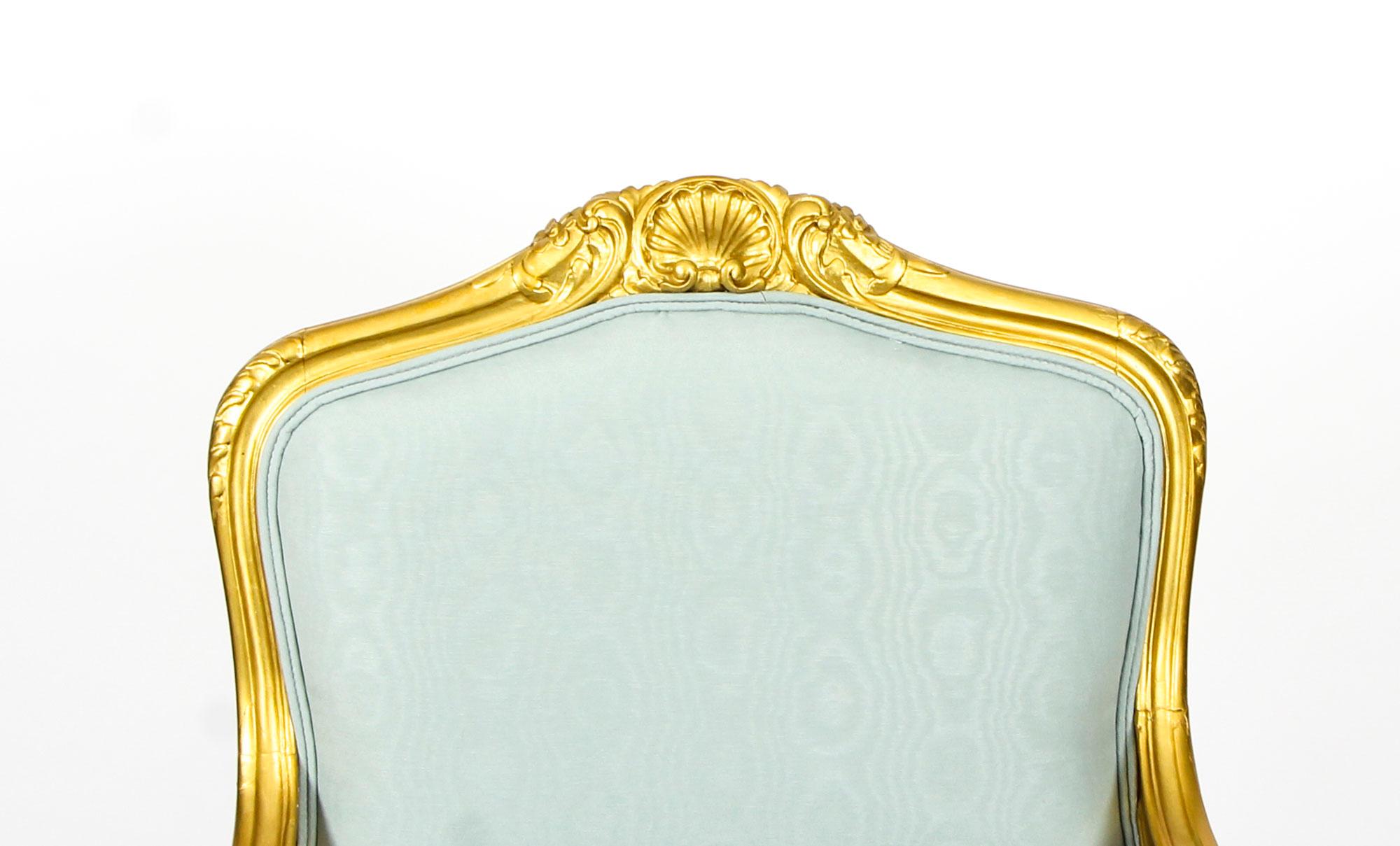 Antique Pair of Louis Revival French Giltwood Armchairs, 19th Century 5