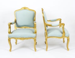Antique Pair of Louis Revival French Giltwood Armchairs, 19th Century