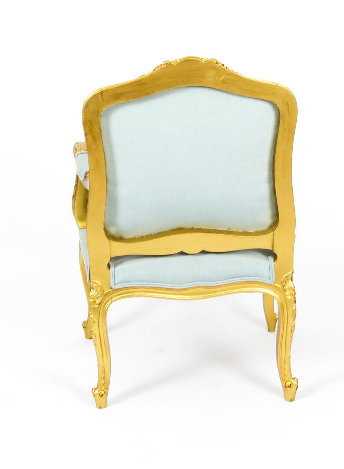 Silk Antique Pair of Louis Revival French Giltwood Armchairs, 19th Century