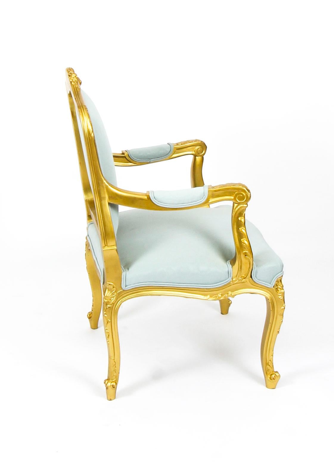 Antique Pair of Louis Revival French Giltwood Armchairs, 19th Century 1