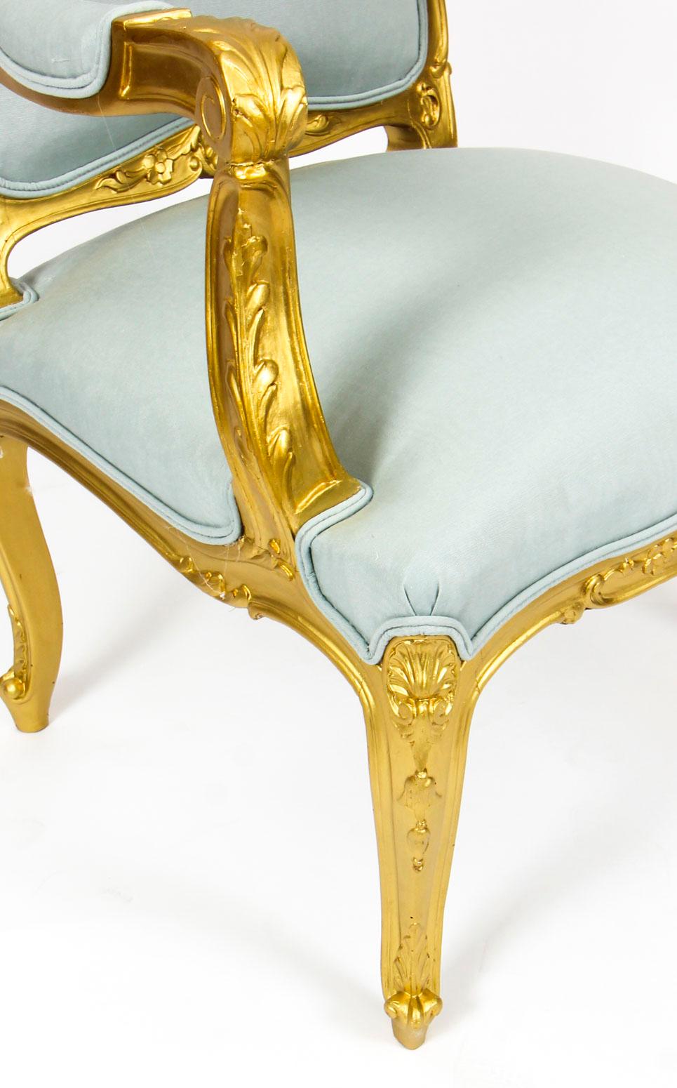 Antique Pair of Louis Revival French Giltwood Armchairs, 19th Century 3