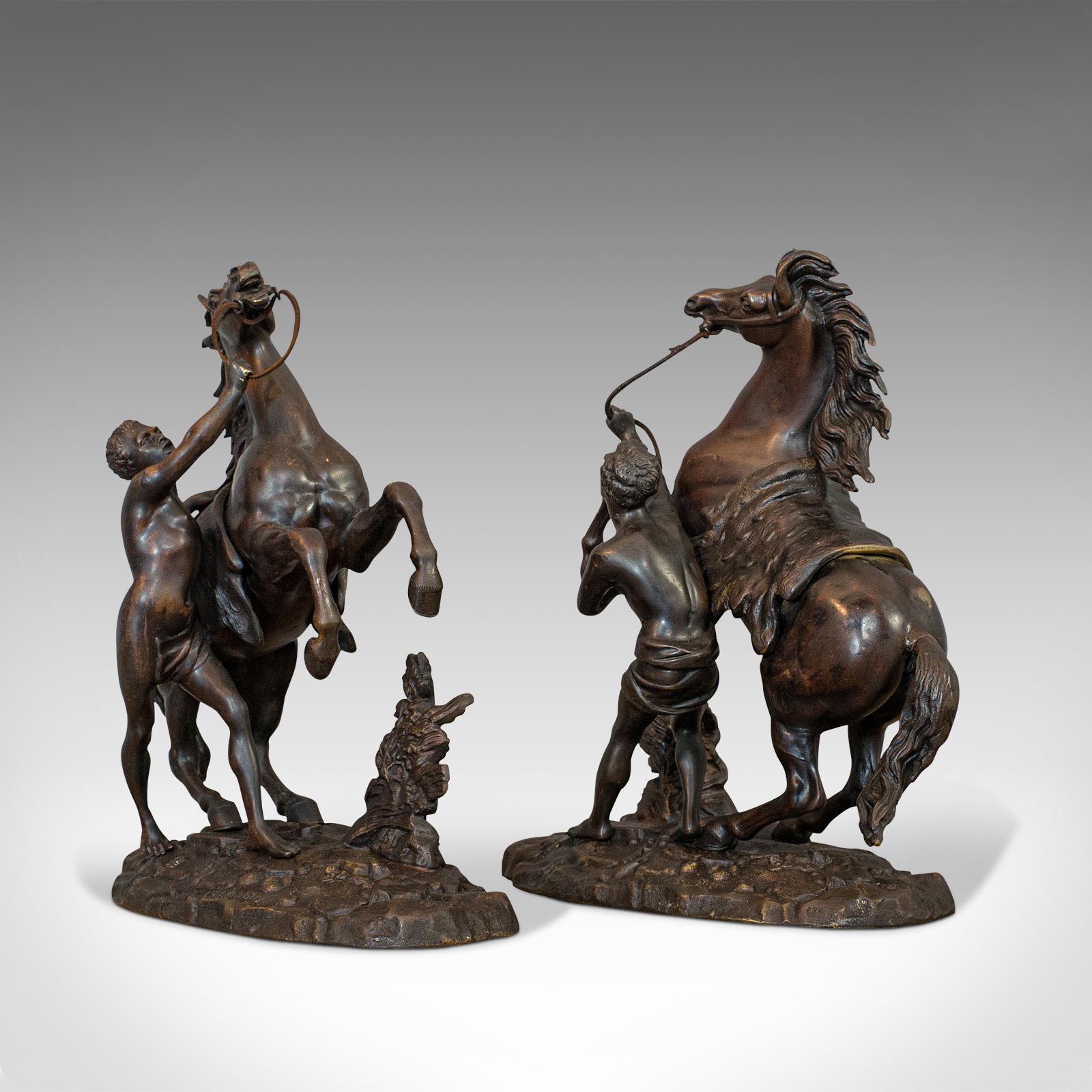 Antique, Pair, Marly Horses, French, Bronze, Equestrian, Statue, after Coustou In Good Condition In Hele, Devon, GB