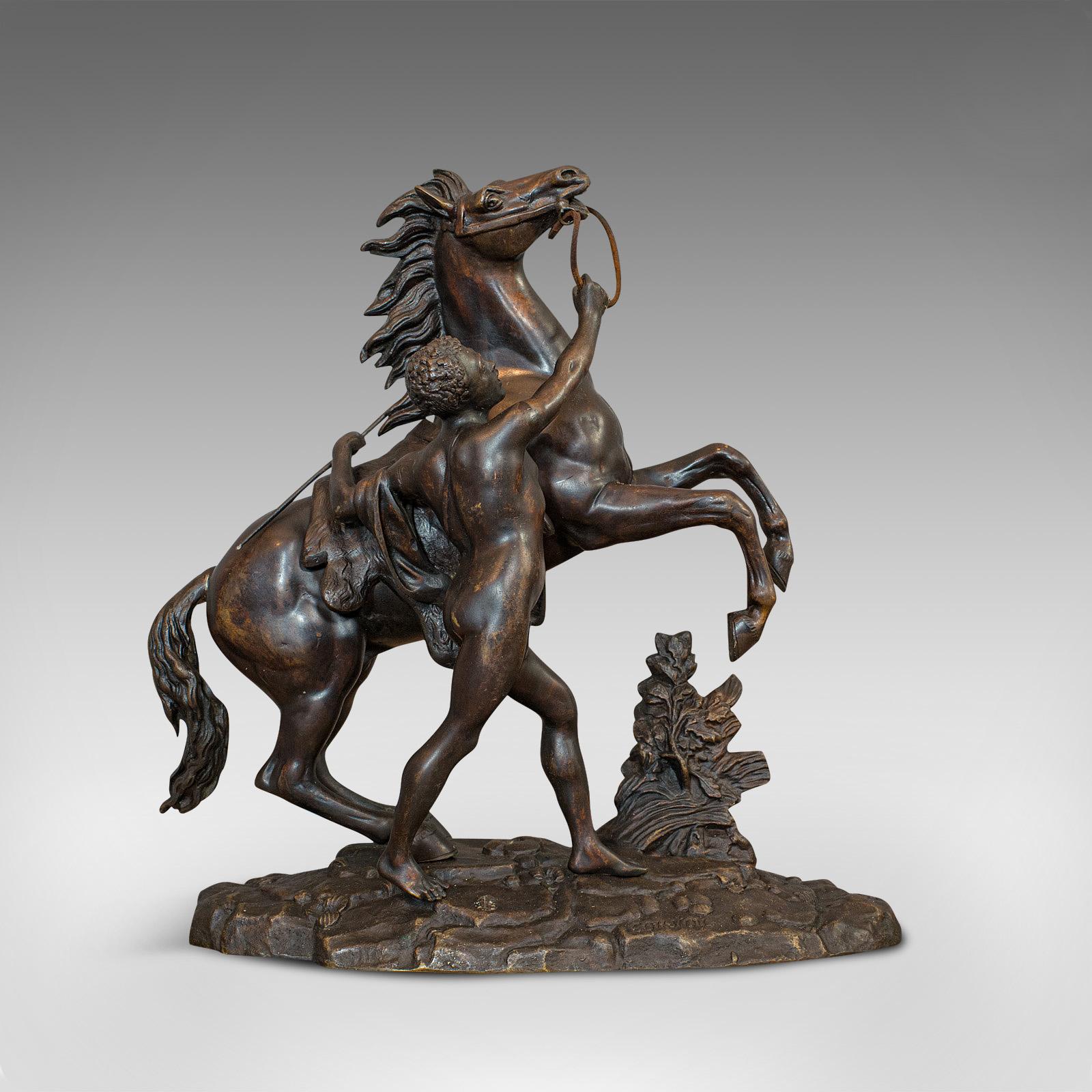 19th Century Antique, Pair, Marly Horses, French, Bronze, Equestrian, Statue, after Coustou
