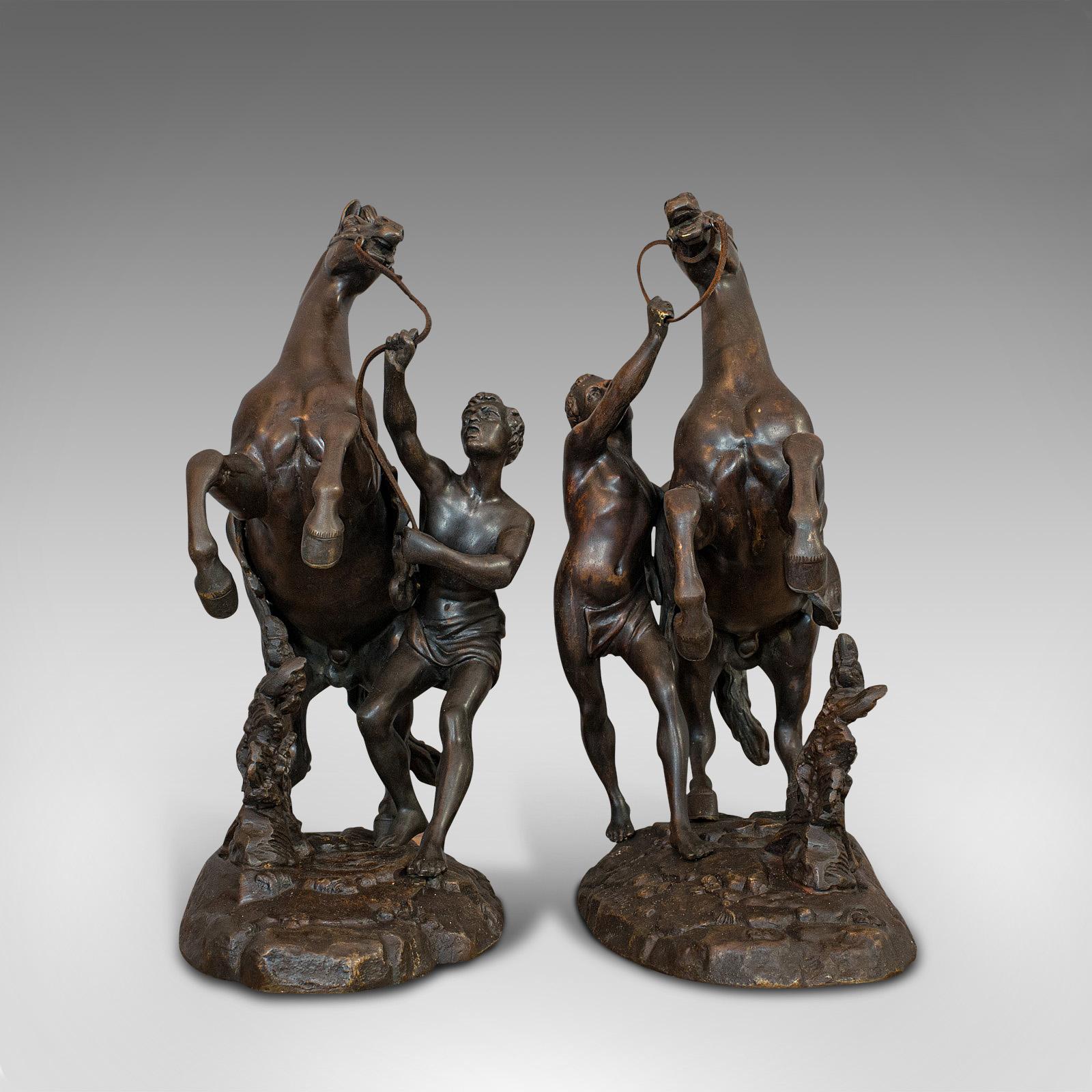 Antique, Pair, Marly Horses, French, Bronze, Equestrian, Statue, after Coustou 2