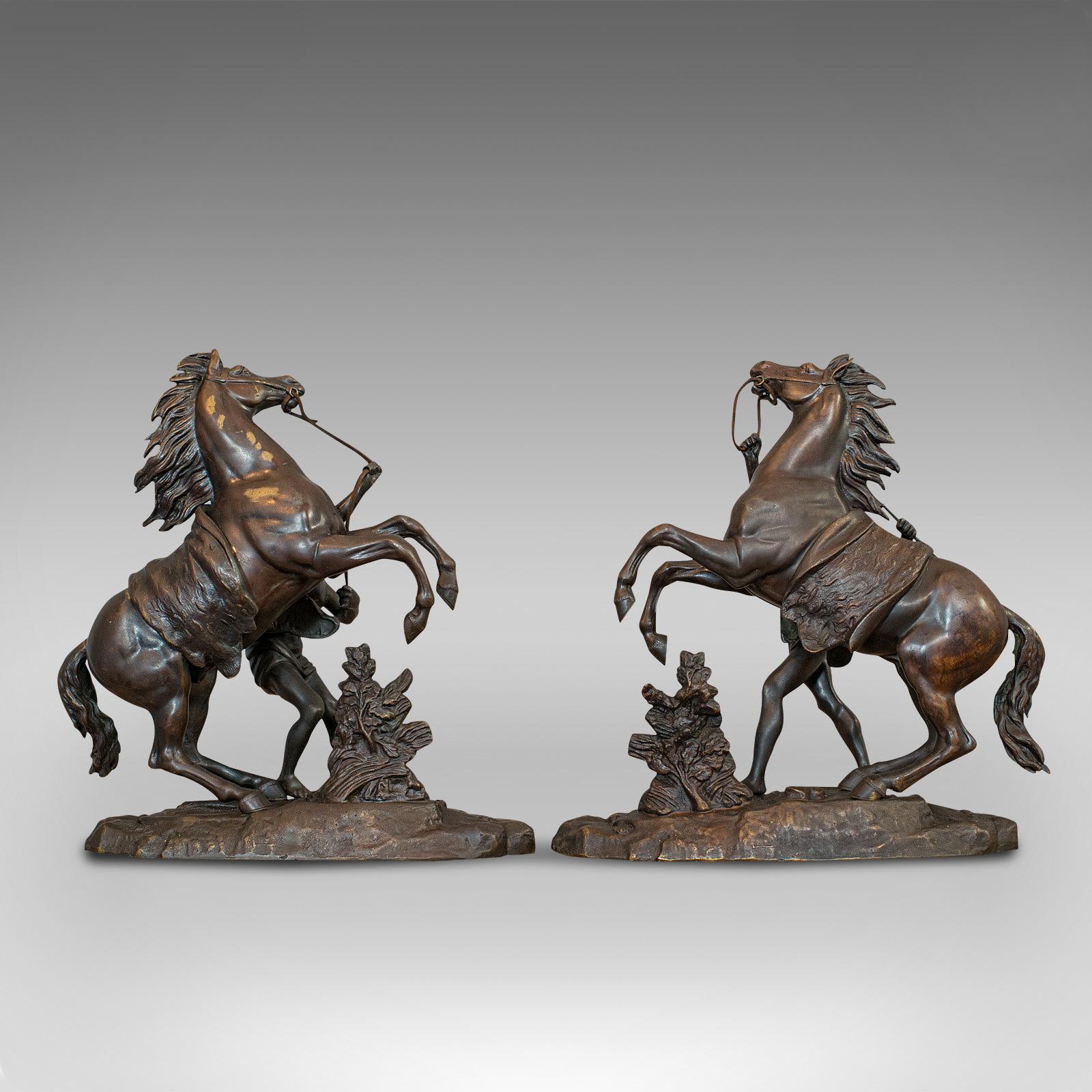 Antique, Pair, Marly Horses, French, Bronze, Equestrian, Statue, after Coustou 4