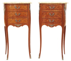 Antique Pair Marquetry Bedside Tables with Marble Tops – Quality Nightstands