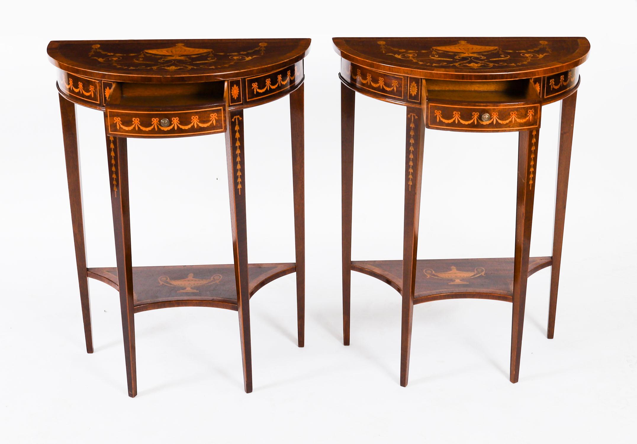 Antique Pair Marquetry Demi Lune Console Tables Edwards & Roberts 19th Century in vendita 2