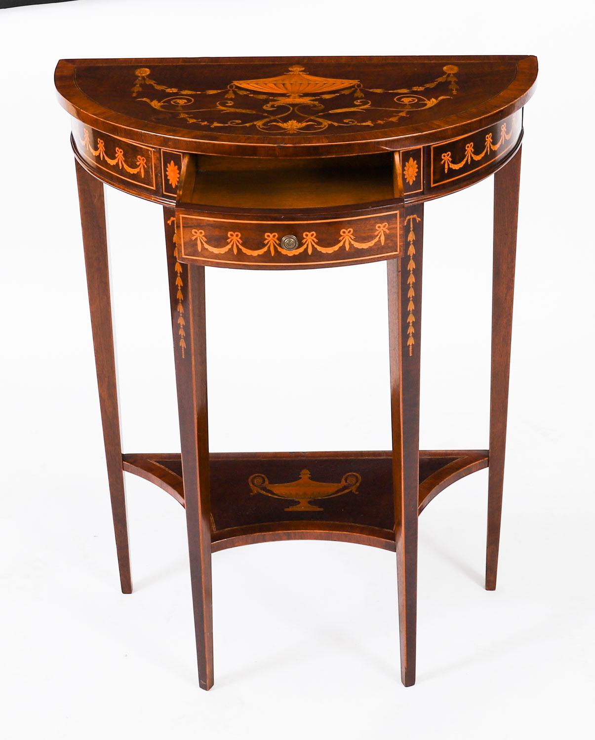 Antique Pair Marquetry Demi Lune Console Tables Edwards & Roberts 19th Century in vendita 3