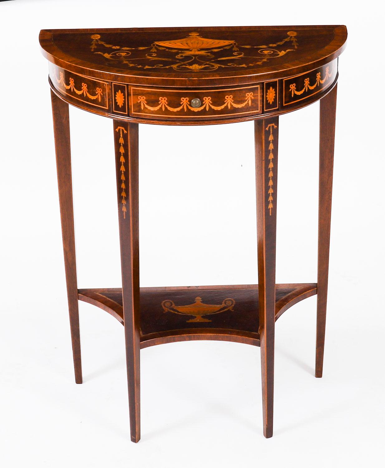 Antique Pair Marquetry Demi Lune Console Tables Edwards & Roberts 19th Century in vendita 6