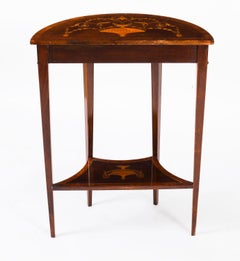 Antique Pair Marquetry Demi Lune Console Tables Edwards & Roberts 19th Century